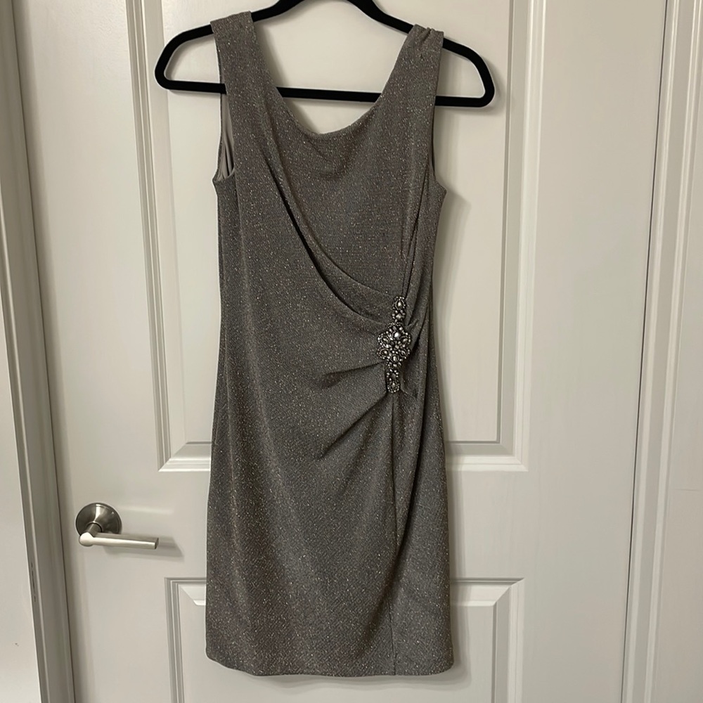 Alex Evenings dress. Size 6 Petite. Grey color with gold sparkles.